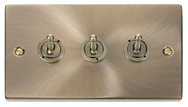 Deco Antique Brass - 3 Gang Toggle Switch