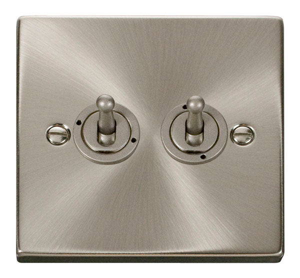 Deco Satin Chrome - 2 Gang Toggle Switch