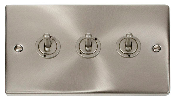 Deco Satin Chrome - 3 Gang Toggle Switch