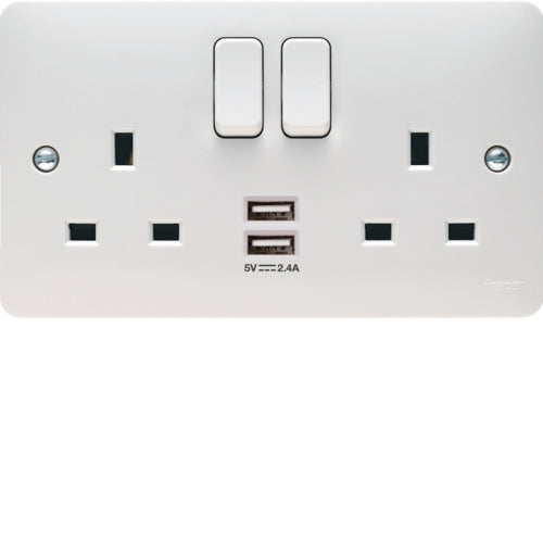 Hager - 2 Gang Switched Socket USB