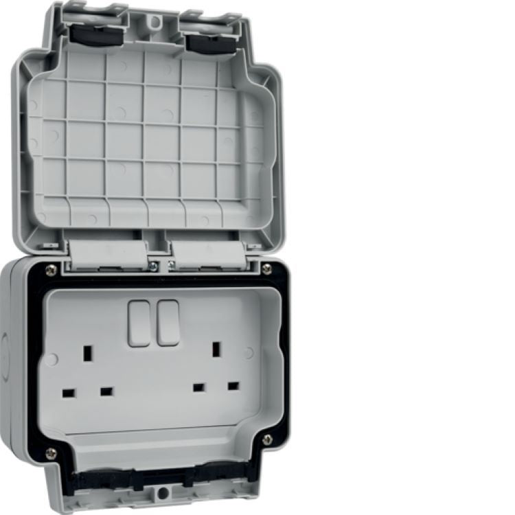 Hager - Outdoor 2 Gang Switched Socket IP66