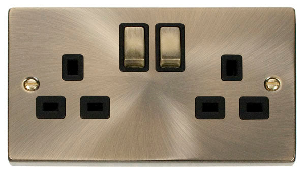 Deco Antique Brass - 13A 2 Gang Switched Socket BK insert