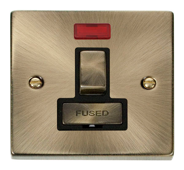 Deco Antique Brass - Switched Fused Spur unit Neon BK insert
